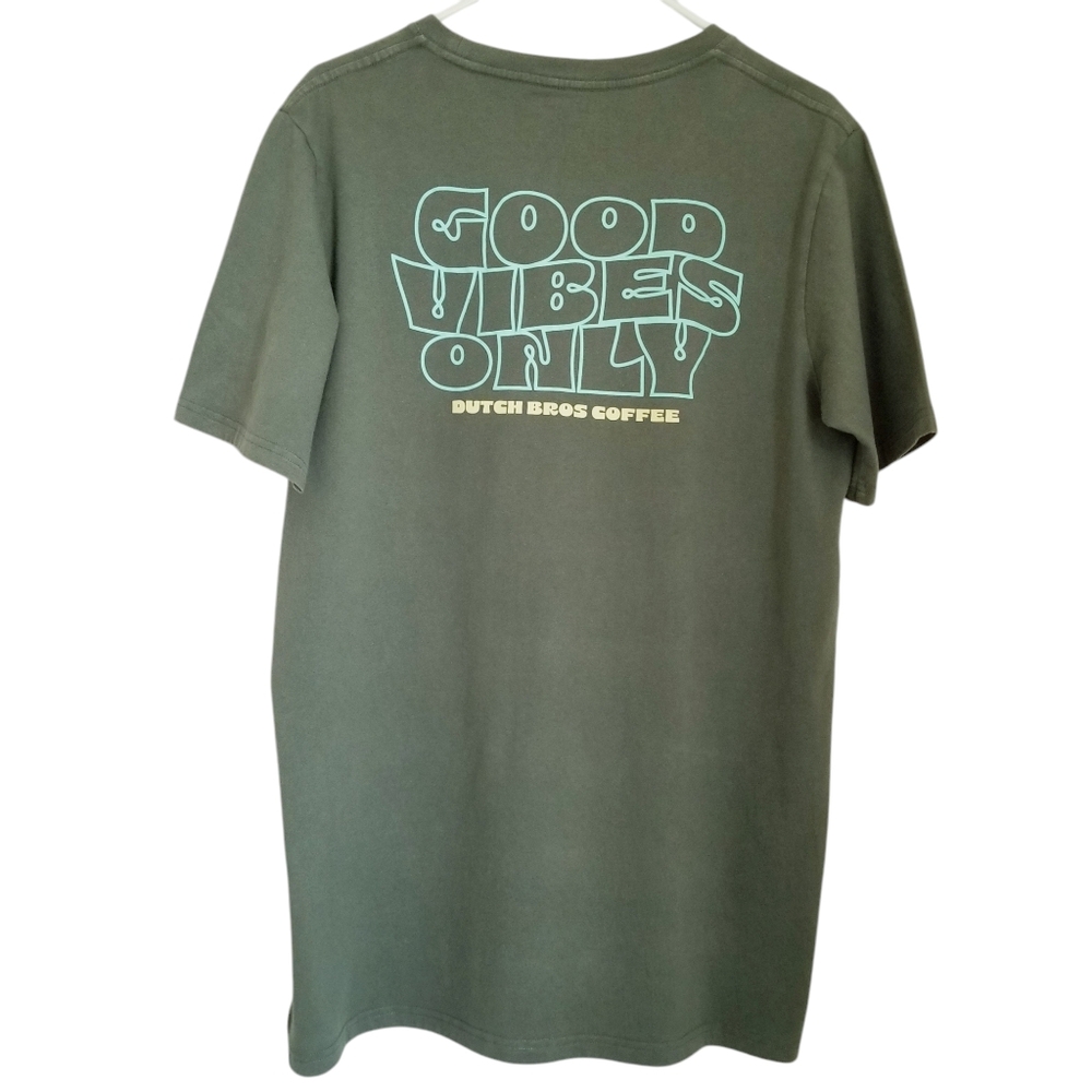 Mens Olive Short Sleeve Crew Neck Dutch Bros t-shirt Size Large